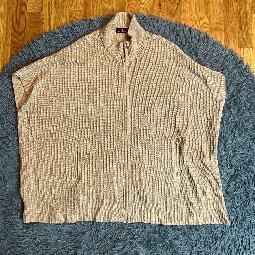 Bruno Magli Beige Oversized Wool Cashmere Poncho Style Full Zip Cardigan